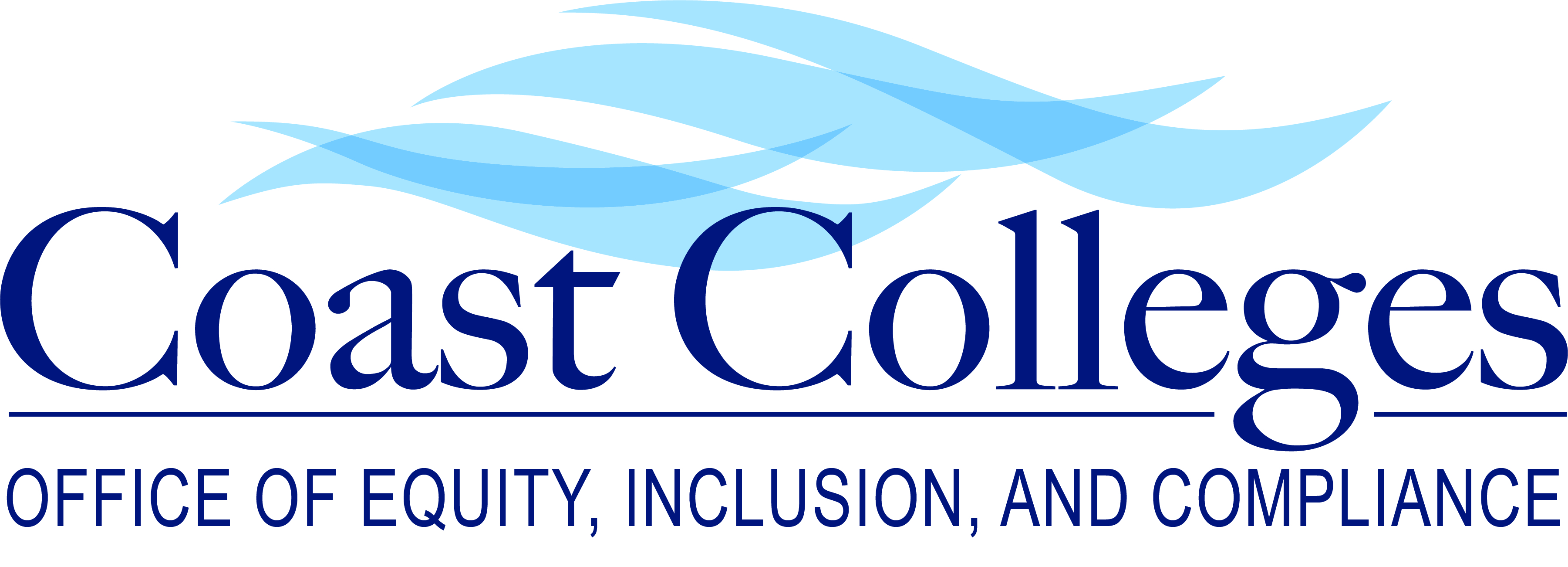 Blue waves background with the words Coast Colleges and Office of Equity, Inclusion, and Compliance